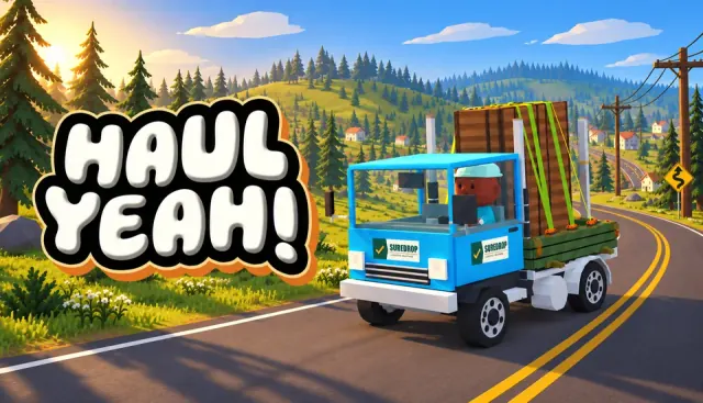 Haul Yeah! key art: the blue delivery truck beside the game’s logo.